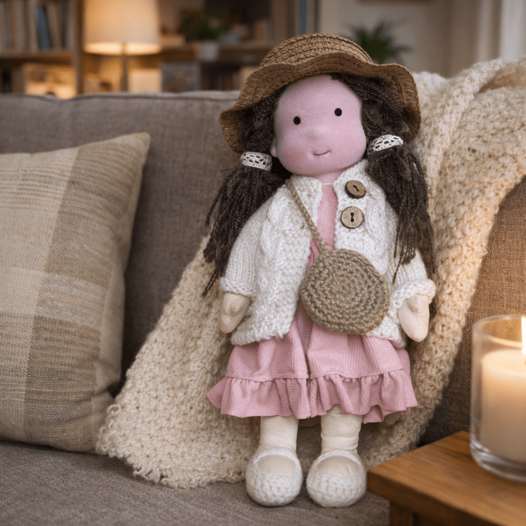 Kuschelpuppe für kleine Hände: Handgemachte Baumwollpuppe für kreatives Spielen.