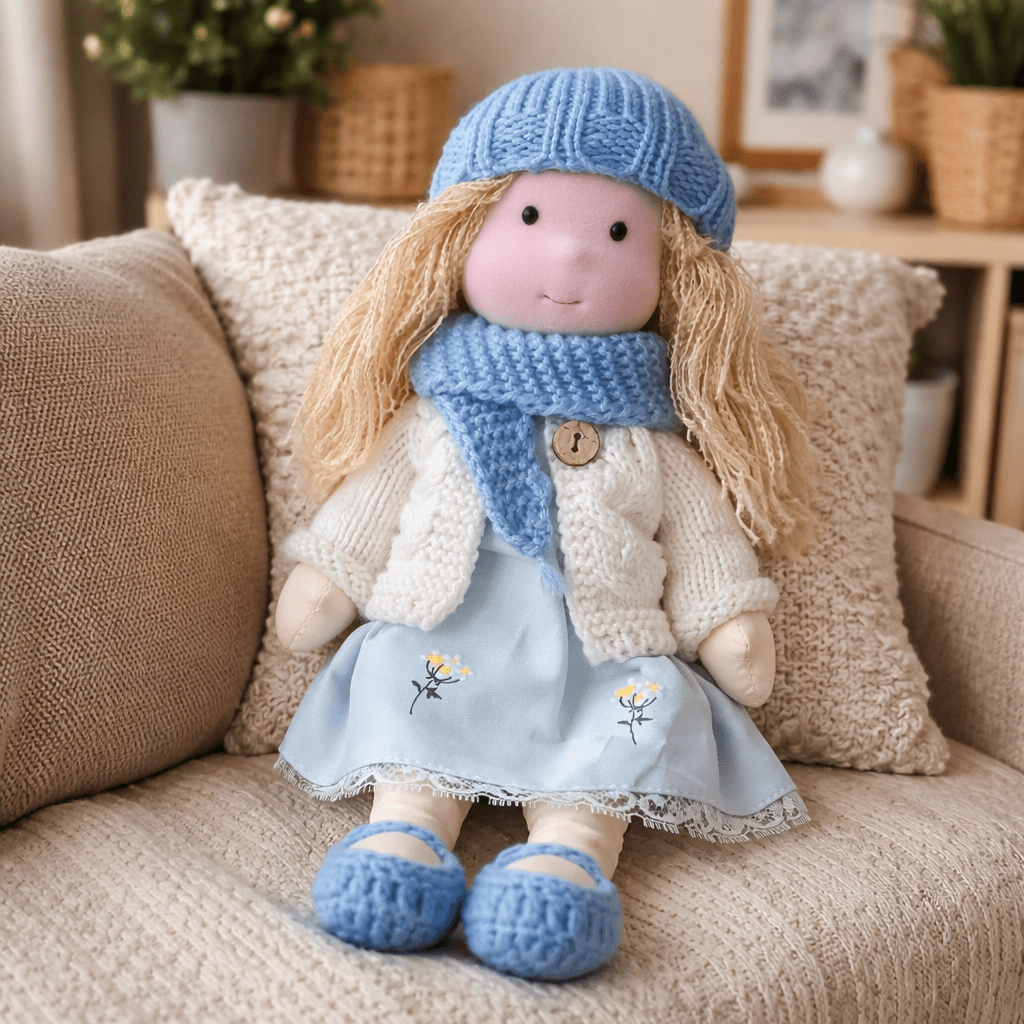 Kinderspielzeug, das begeistert: Waldorfpuppe aus Baumwolle, handgefertigt & sicher.