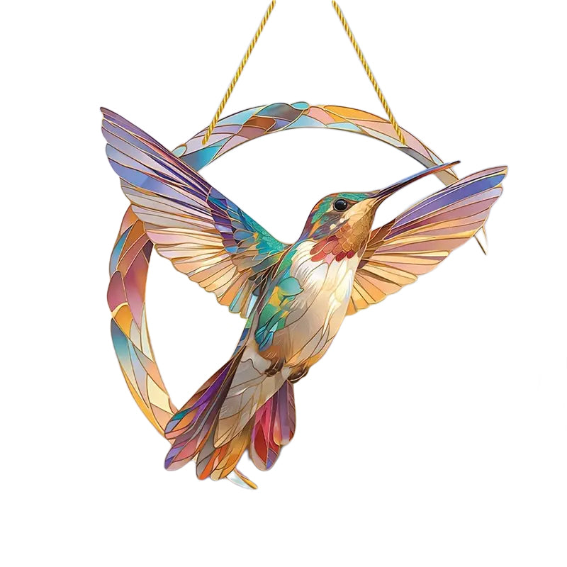 Wunderschöner Kolibri Sonnenfänger aus Acryl, handgefertigt, der Lichtspiele an Fenster & Wand zaubert.