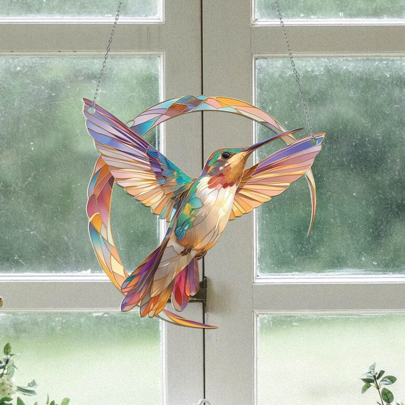 Transparenter Acryl Kolibri Sonnenfänger, handgefertigt, fängt das Licht & bringt Farbe ins Zuhause.