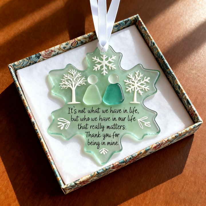 Handgefertigtes Freundschafts-Ornament "HerzGlanz" aus Naturholz & Meerglas, ein einzigartiges Geschenk & Deko für Zuhause.