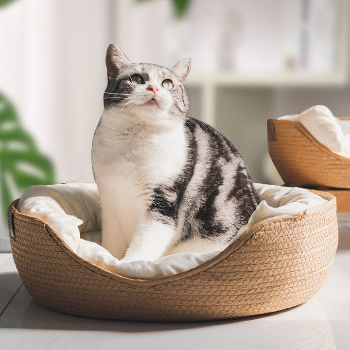 Schickes, handgefertigtes Katzenbett aus der LuxeSnooze Kollektion. Ein luxuriöser und bequemer Schlafplatz.
