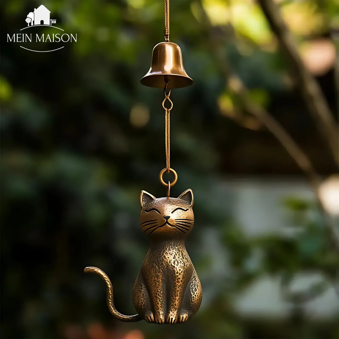 Schickes Katzen-Windspiel aus Kupfer als Garten-Deko. Verleiht Ihrem Außenbereich Vintage-Charme.