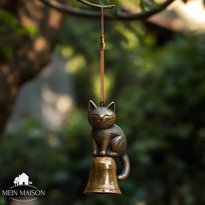 Perfektes Geschenk für Katzenliebhaber: Handgemachtes Windspiel aus Kupfer mit Vintage-Charme.