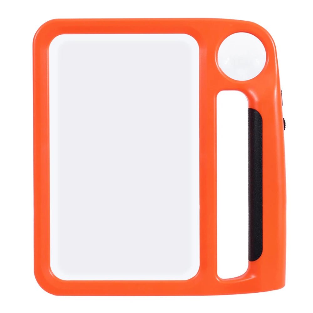 Ergonomische LED-Leselupe mit hellem Licht und doppelter 5x/10x Vergrößerungsfunktion.