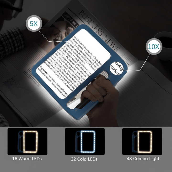 Praktische LED-Leselupe für Bücher und Kleingedrucktes, mit 5x/10x Vergrößerung für Senioren.