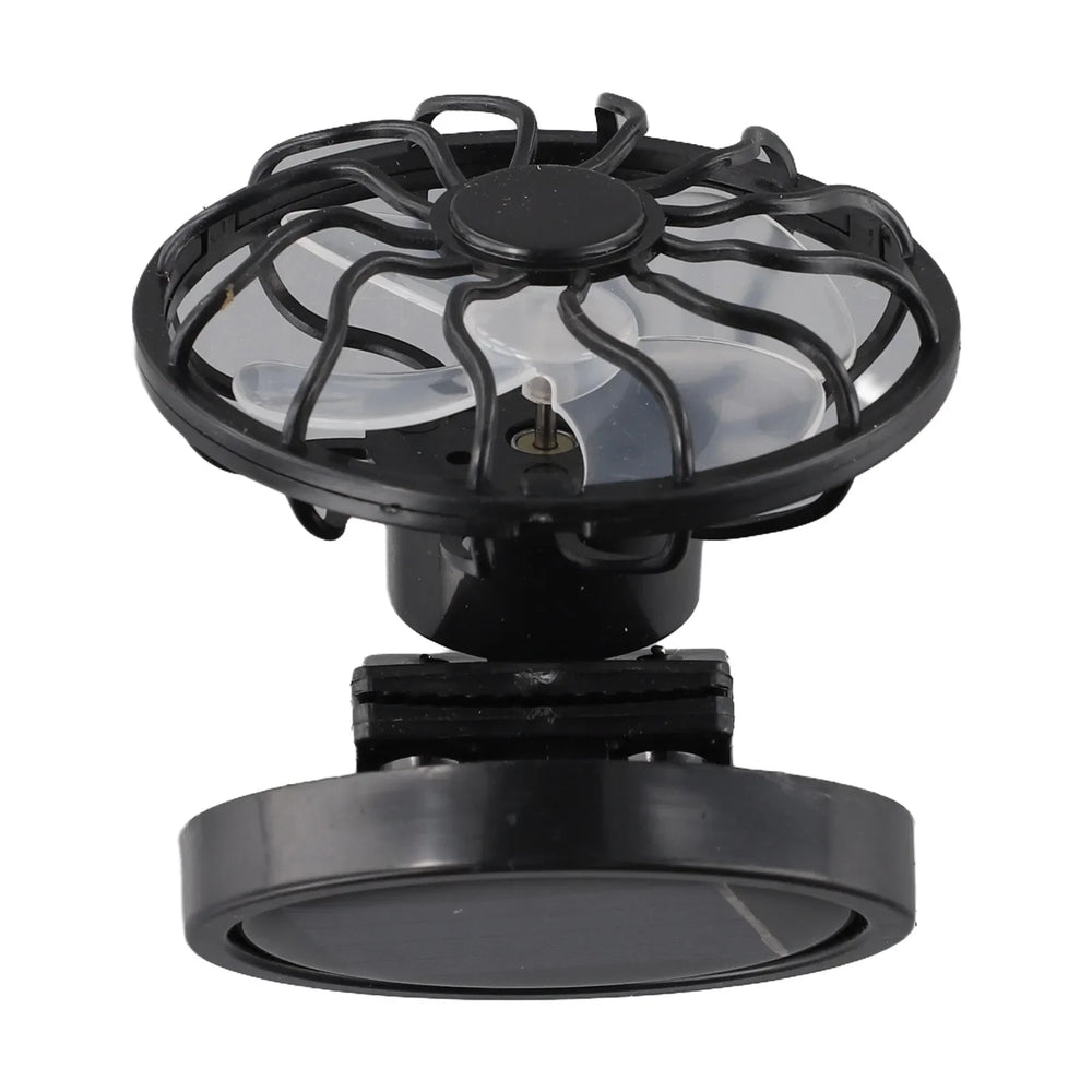 Klemmventilator mit Sonnenenergie am Hut oder Kappe befestigt; handsfree Kühlung für Sportler.