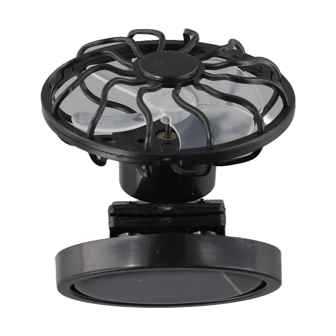 Klemmventilator mit Sonnenenergie am Hut oder Kappe befestigt; handsfree Kühlung für Sportler.