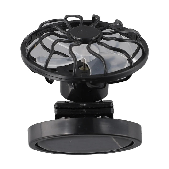 Klemmventilator mit Sonnenenergie am Hut oder Kappe befestigt; handsfree Kühlung für Sportler.