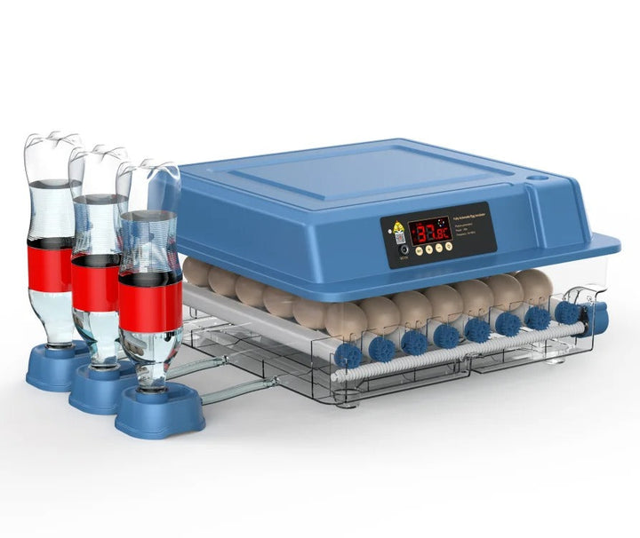 Automatische Brutmaschine HatchEase mit Notstromfunktion; präzise Temperatur- und Feuchtigkeitsregulierung für Kükenzucht.