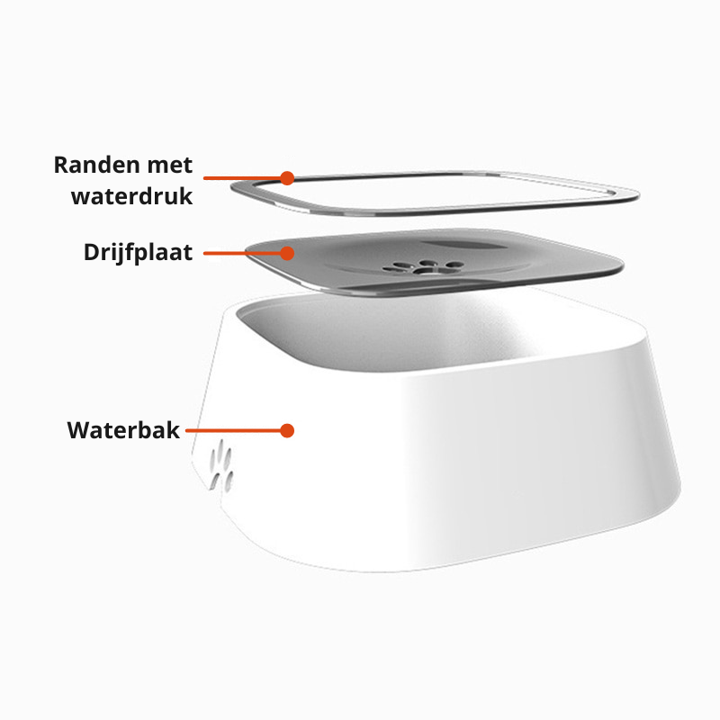 Modernes Design des Anti-Spritz Trinknapfs für Haustiere. Langlebiges Material, einfache Reinigung.