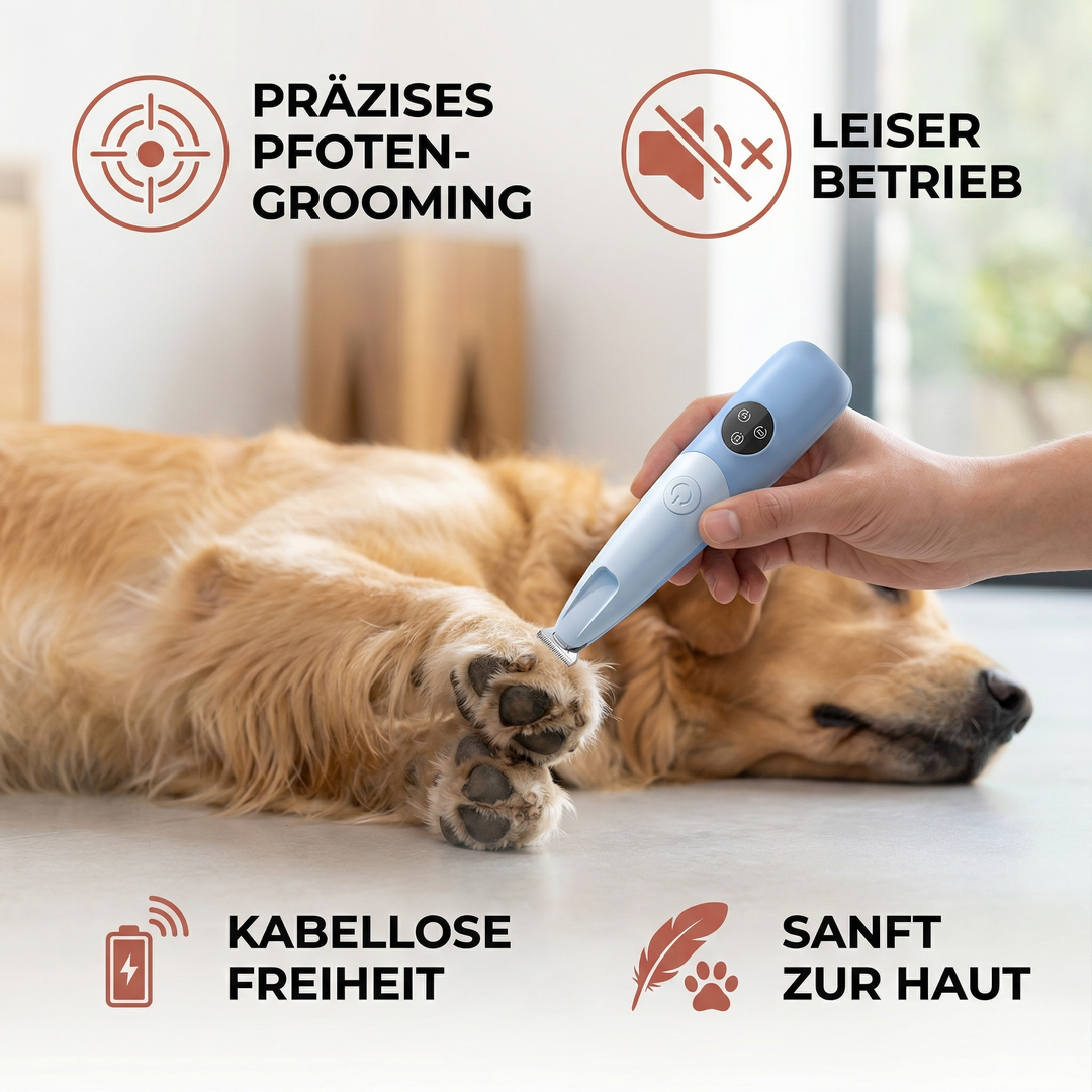 Leiser & kabelloser Pfoten Trimmer für Haustiere, ideal zur stressfreien Fellpflege von Hunden & Katzen.