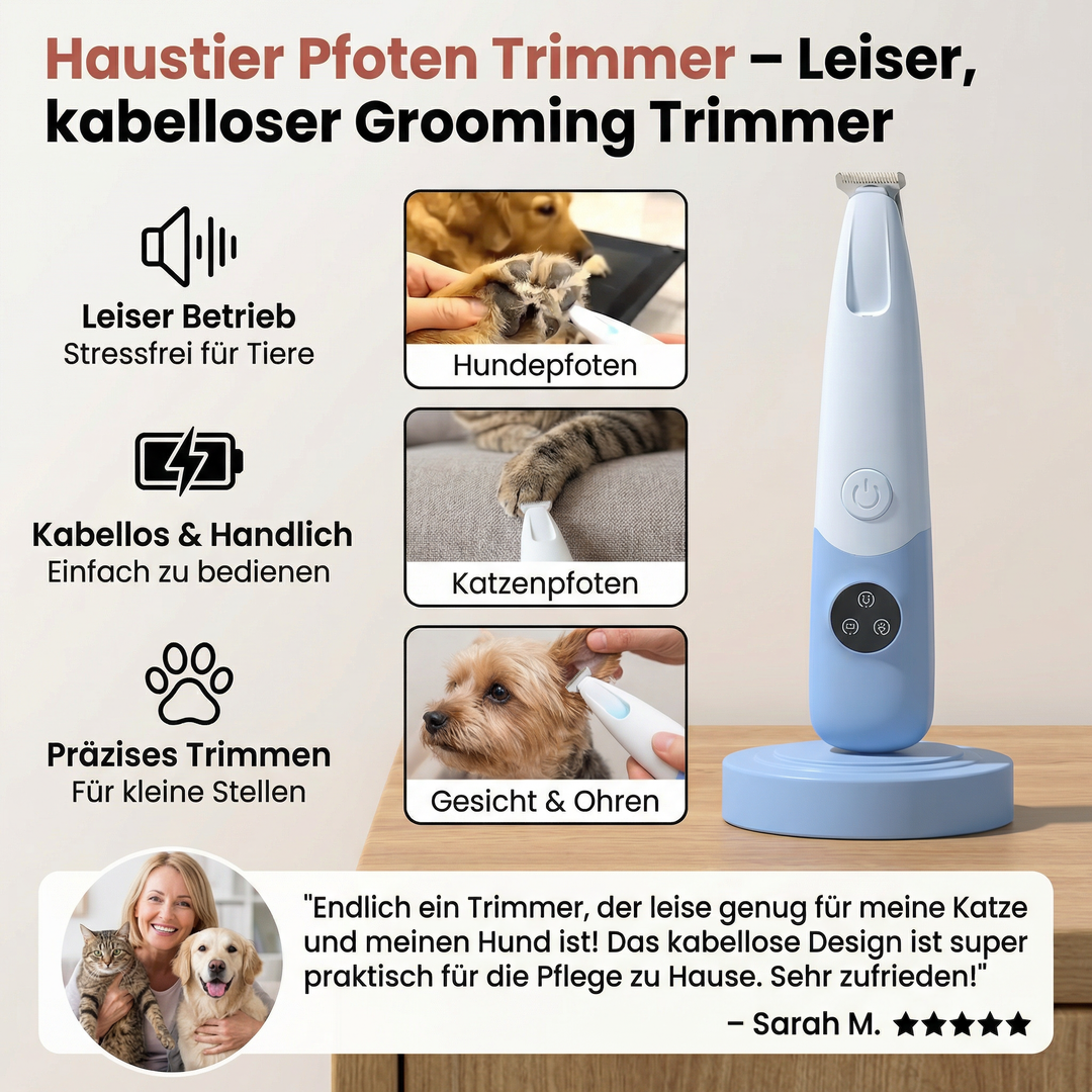Sanfter Pfoten Trimmer für Haustiere, ermöglicht stressfreie & sichere Fellpflege an Hunden & Katzenpfoten.