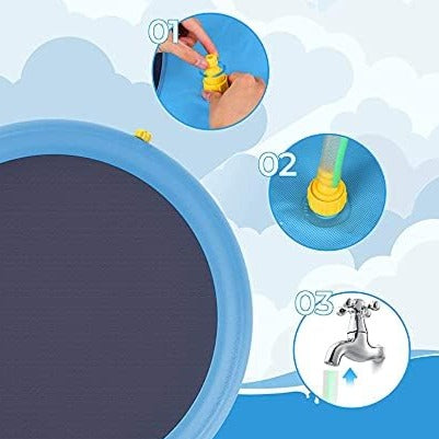Detailaufnahme: Wasserfontänen aus dem Sprinklerkissen sorgen für erfrischende Abkühlung an heißen Tagen.