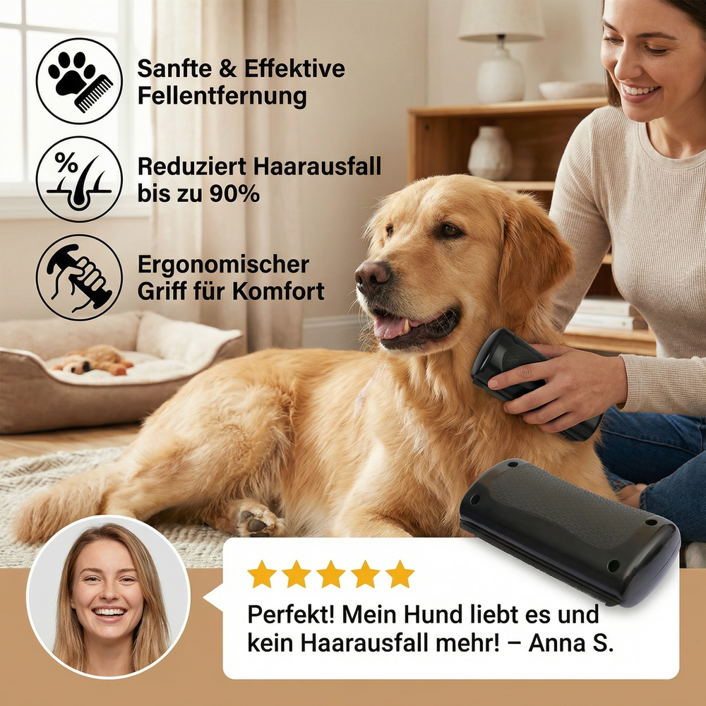 Ergonomische Unterfellbürste für sanfte Tierpflege. Ideal als Fellentferner für Hunde & Katzen, reduziert Haarausfall.
