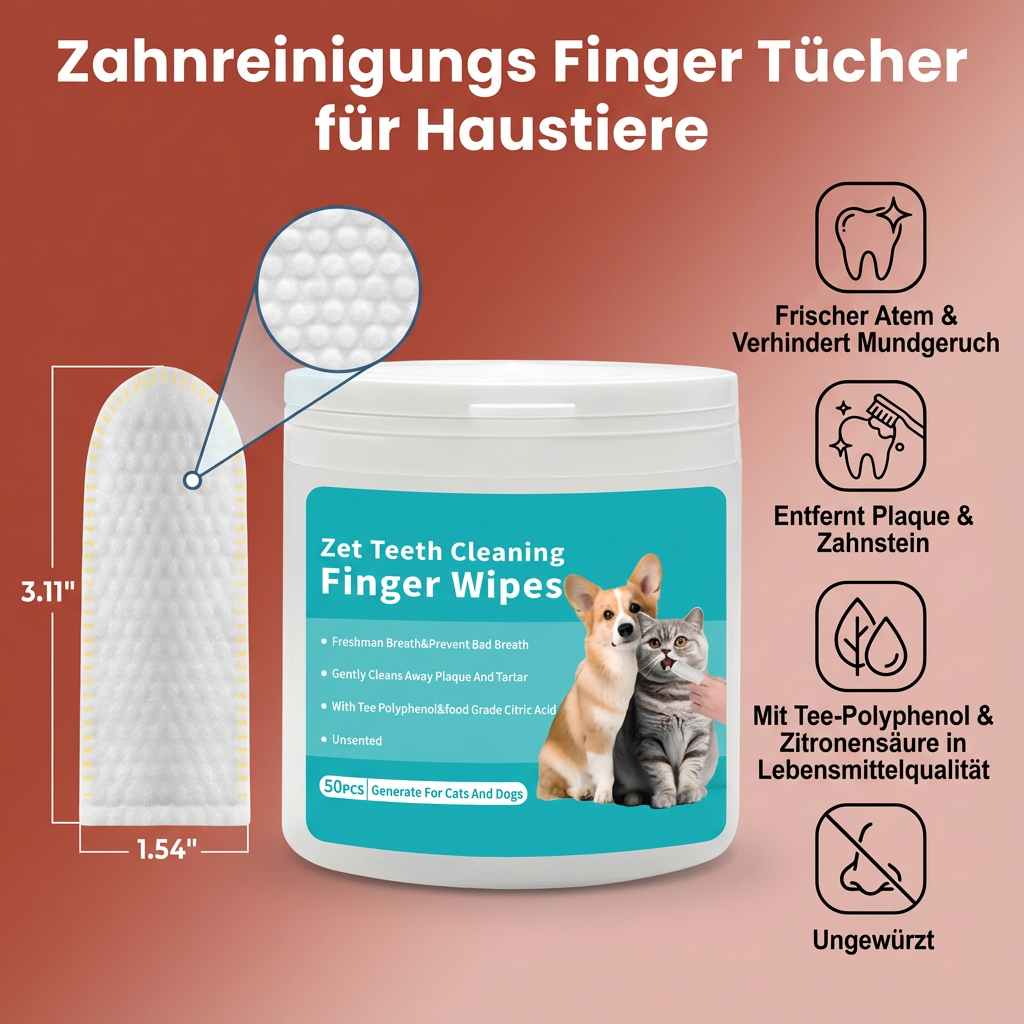 Katze wird mit Zahnreinigungstüchern gepflegt. Fördert Zahngesundheit, entfernt Plaque und sorgt für frischen Atem.