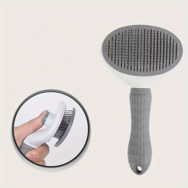 Katze genießt sanfte Fellpflege mit der FurFree Comb Tierhaarbürste, entfernt effektiv lose Haare.