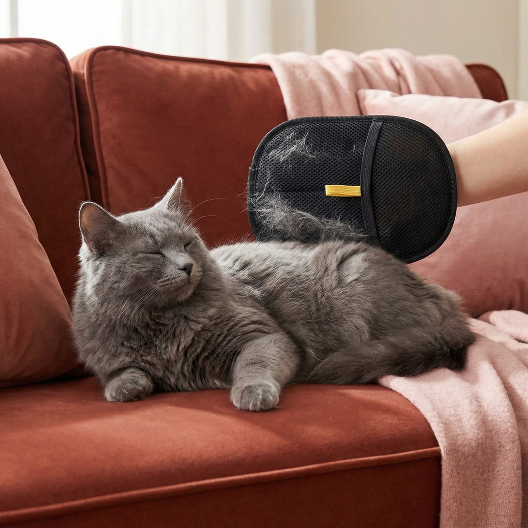 Haustierpflege-Handschuh für effektive Haarentfernung bei Hunden und Katzen. Mühelose Fellpflege und Massage.
