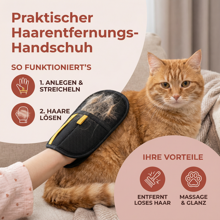 Sanfter Fellpflege-Handschuh für Haustiere zur Haarentfernung. Ideal für Hunde- und Katzenpflege, angenehme Reinigung.