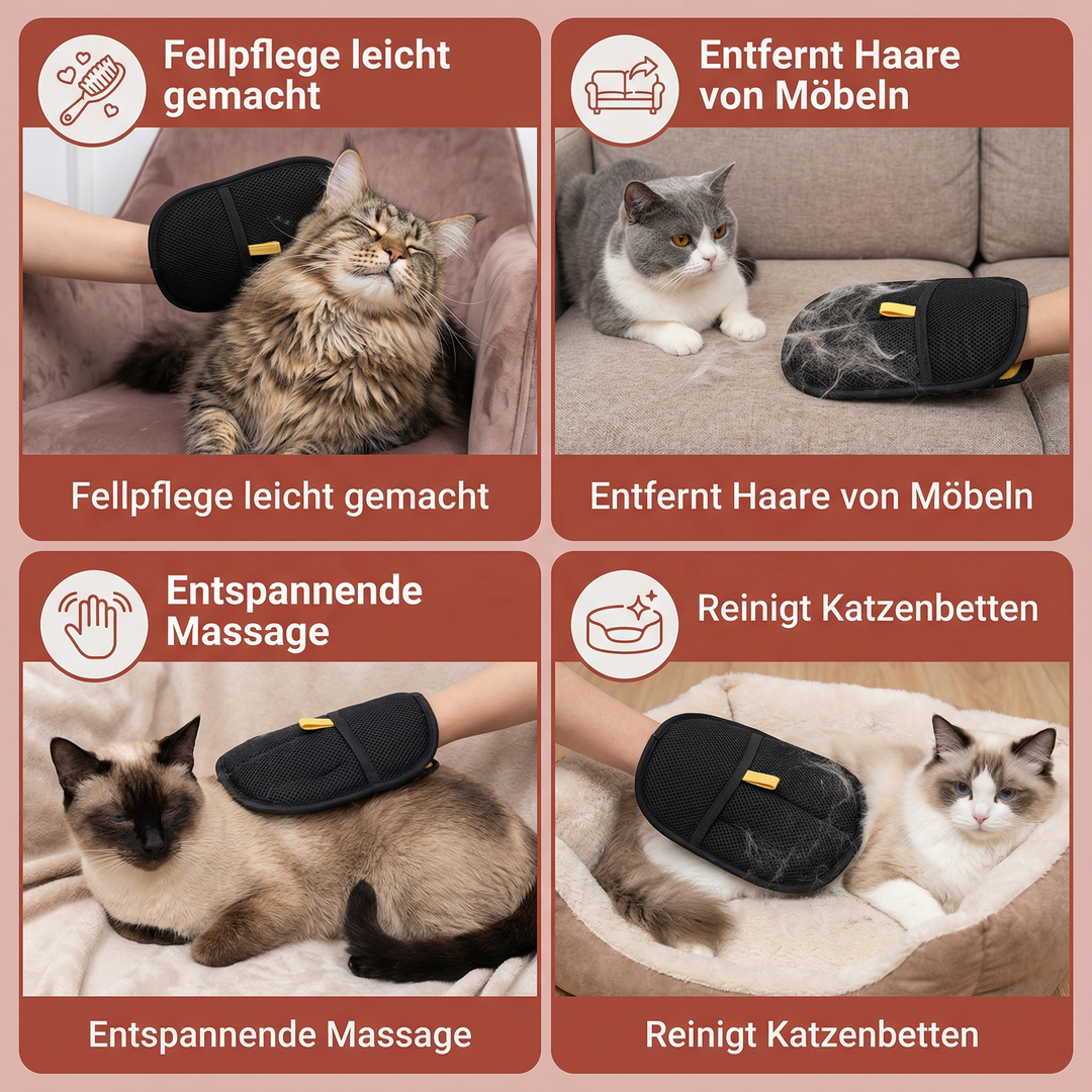 Tierpflege-Handschuh zur Haarentfernung und Fellpflege. Fördert ein gesundes Fell bei Hunden, Katzen und anderen Haustieren.