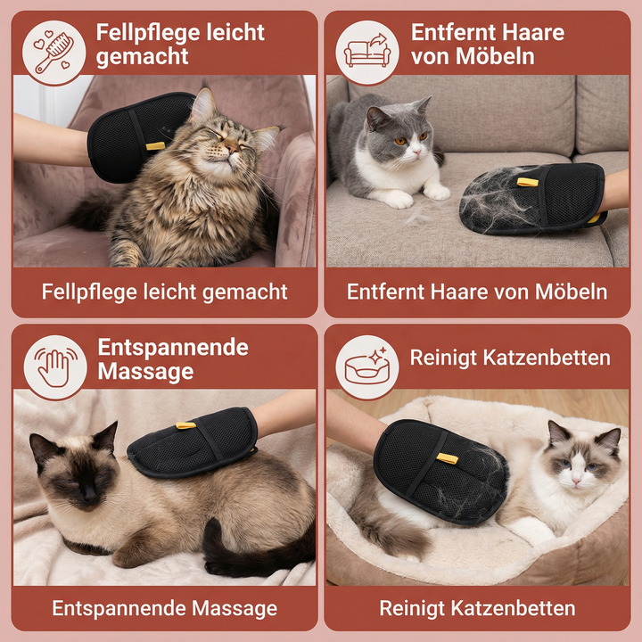 Tierpflege-Handschuh zur Haarentfernung und Fellpflege. Fördert ein gesundes Fell bei Hunden, Katzen und anderen Haustieren.