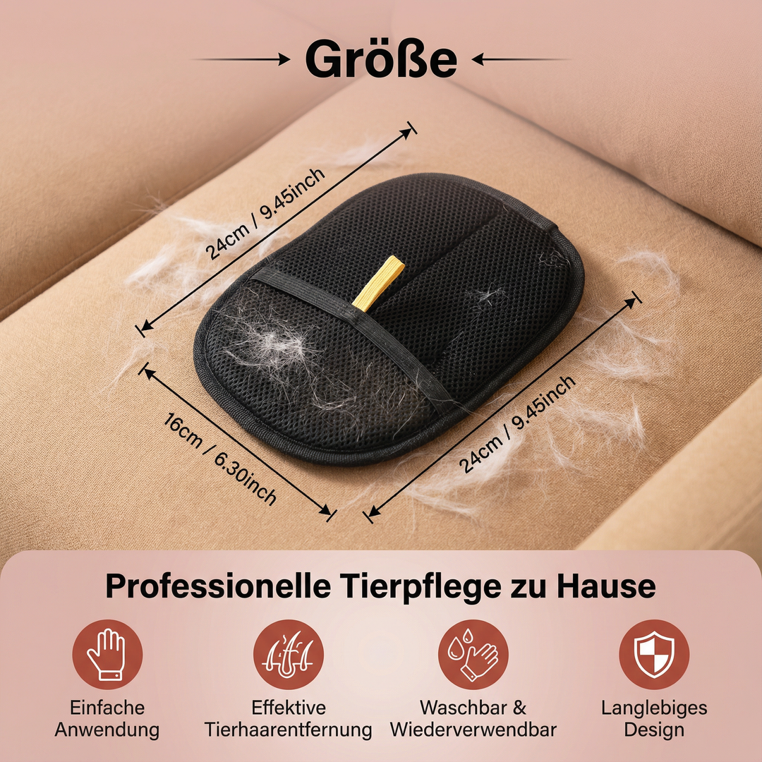 Praktischer Tierhaar-Bürstenhandschuh für Haarentfernung, Reinigung und sanfte Massage bei Hunden und Katzen.