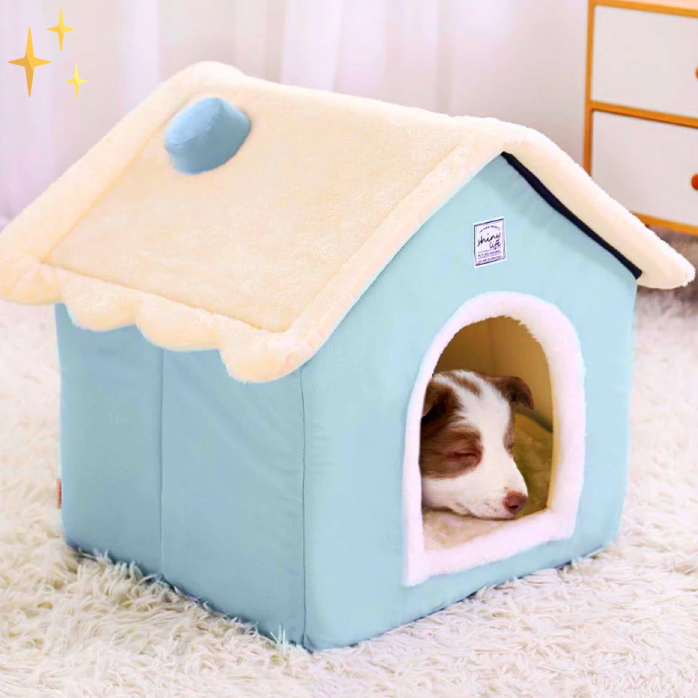 Hellblaues, weiches Haustierhaus für Hunde & Katzen, gemütlicher Rückzugsort & Schlafplatz.