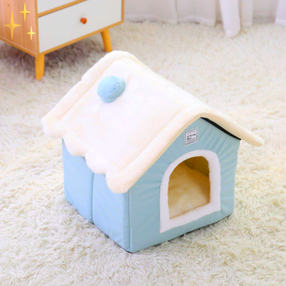 Gemütliches Traumhaus/Hundebett für Hunde & Katzen, hellblau, weicher Stoff, perfekter Rückzugsort.