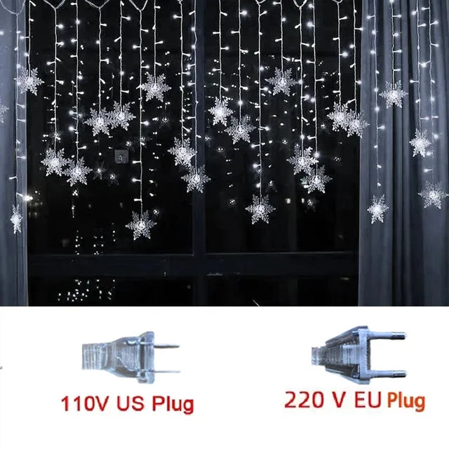 3,2m lange Lichterkette mit leuchtenden LED Schneeflocken, ideal für Party- und Winter-Deko.