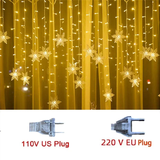 Leuchtende Schneeflocken Lichterkette für festliche Anlässe und gemütliche Winterabende.