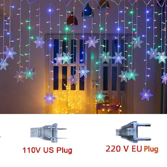 Moderne LED Deko-Lichterkette mit Schneeflocken-Design, für stilvolle Weihnachtsbeleuchtung.