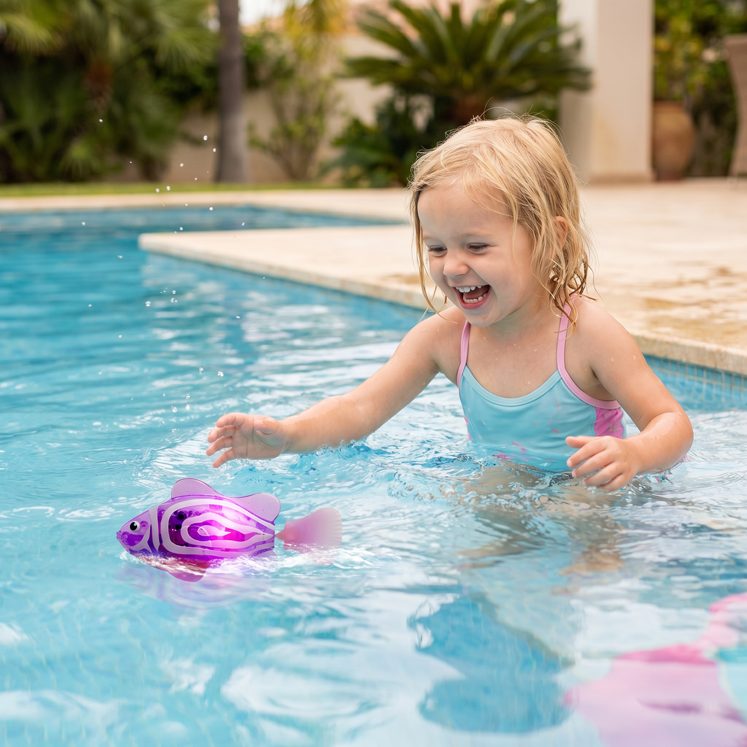 Verpackung der LED Schwimmfische: ein beliebtes leuchtendes Badespielzeug & Kinder Geschenk für endlosen Spaß.