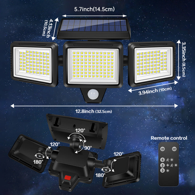 Solar-LED-Gartenleuchte mit Bewegungsmelder, helles Sicherheitslicht für Wege und Eingangsbereiche.