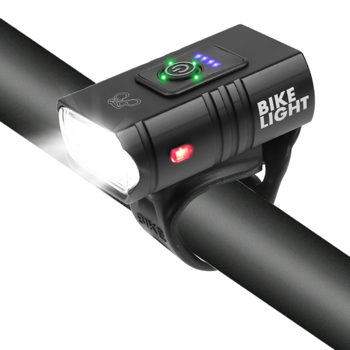 Helles USB-wiederaufladbares Fahrrad Frontlicht. Wasserdichtes LED-Fahrradlicht für sichere Nachtfahrten.