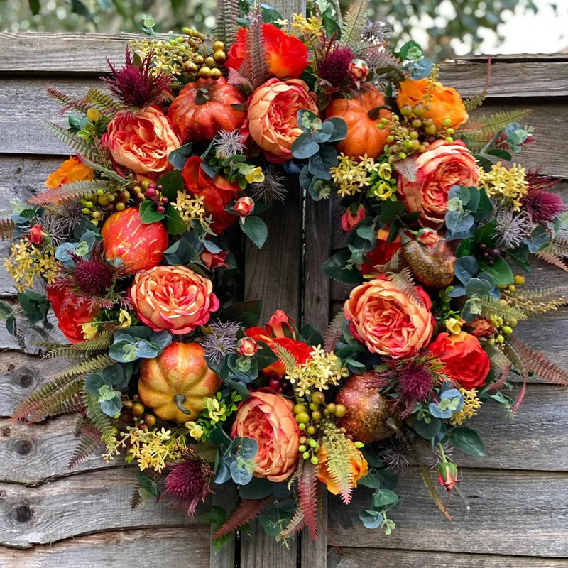 Herbstlicher Türkranz aus Rattan mit Deko-Kürbis. Ideal für Tür & Wand, 40 cm Durchmesser.