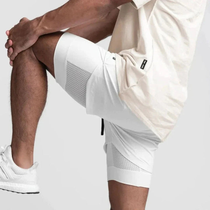 Bequeme Herren Sportshorts 2-in-1, ideal für Laufen und Workout. Atmungsaktive Funktionsshorts für Outdoor.