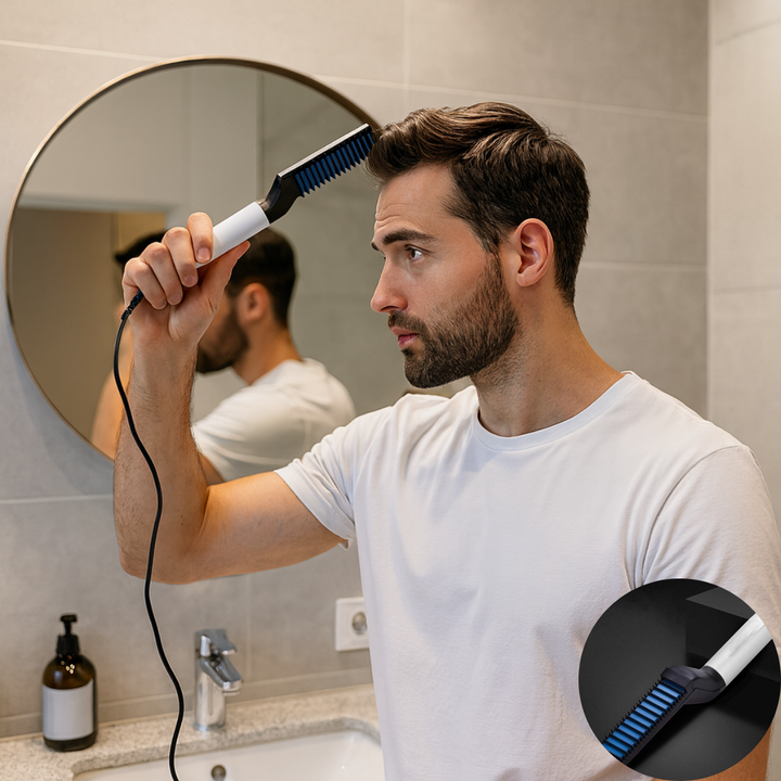 Herren Bart- & Haarglätter mit Heizkamm für glattes Styling in Sekunden.