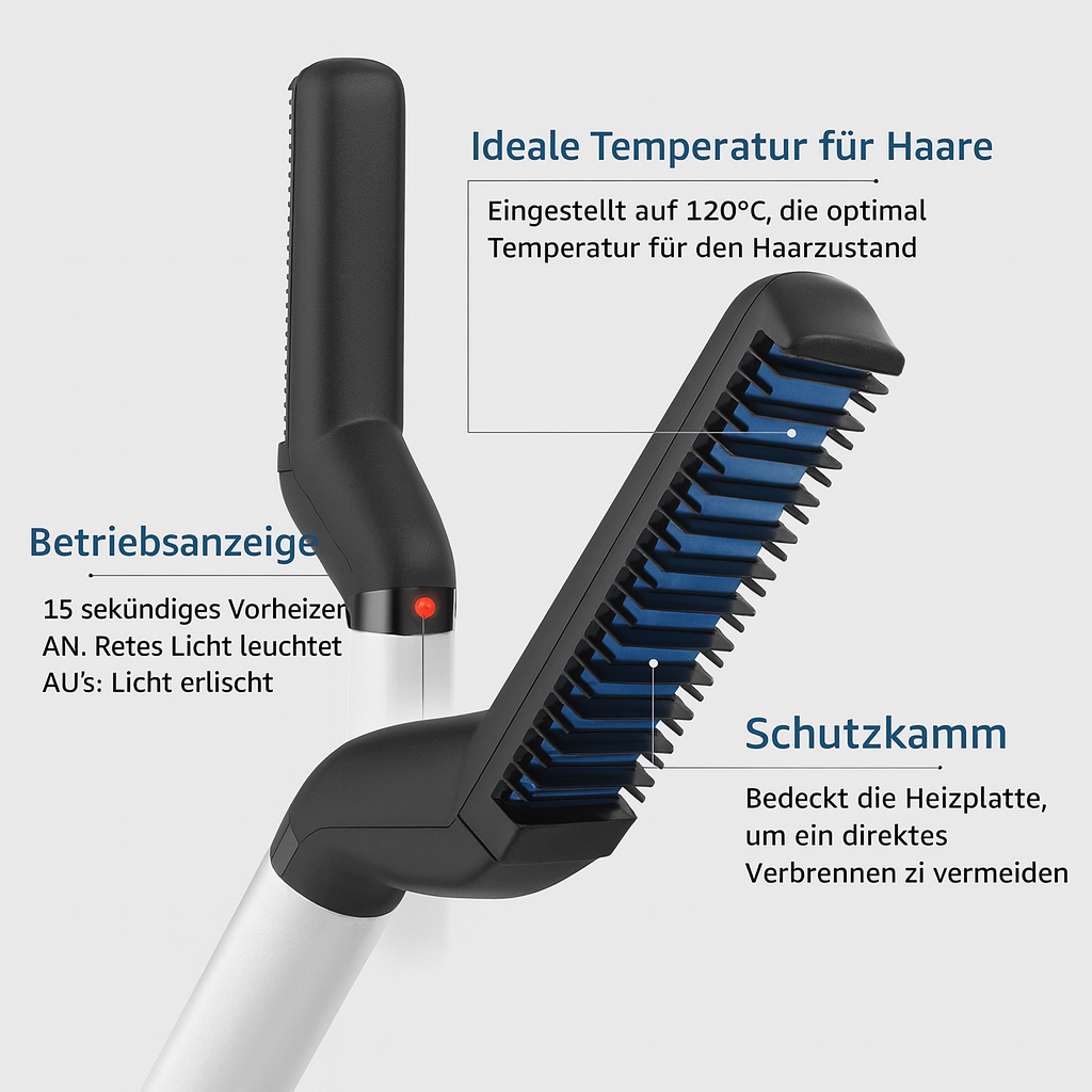 Leistungsstarker Herren Bartglätter für glattes Styling von Männerhaar & Bart ohne Frizz.