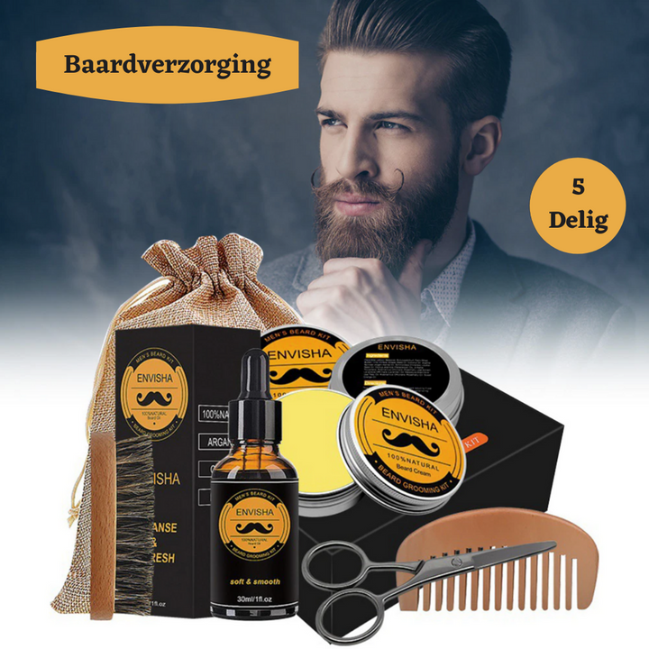 Herren Bartwuchs & Pflegeset: Bartroller, Öl, Balsam, Kamm & Bürste für vollen, gesunden Bartwuchs.