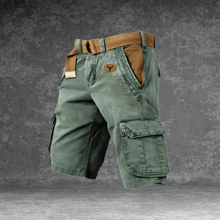 Detail der MAVERICK Herren Cargoshorts: robuster Bund, Knopfverschluss, viele Taschen für maximalen Komfort & Funktion.