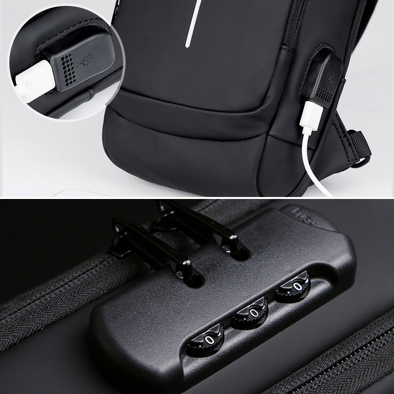 Praktische Herren Sicherheitstasche, diebstahlsicher, mit USB-Ladefunktion, aus Oxford-Stoff.