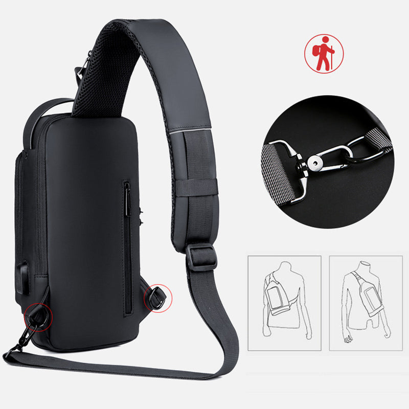 Moderne Herren Slingbag, diebstahlsicher, mit USB-Ladeanschluss, für sicheren Transport von Gadgets.