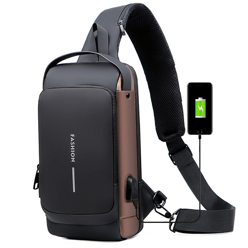 Herren Diebstahlsichere Slingbag, wasserabweisend, mit USB-Anschluss, für sichere Wertgegenstände.