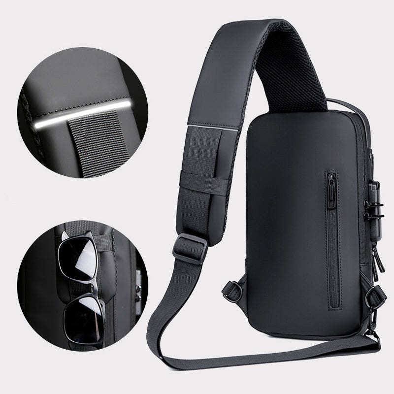 Robuste Herren Umhängetasche, diebstahlsicher, mit USB-Ladeanschluss, wasserabweisend, stilvoll.