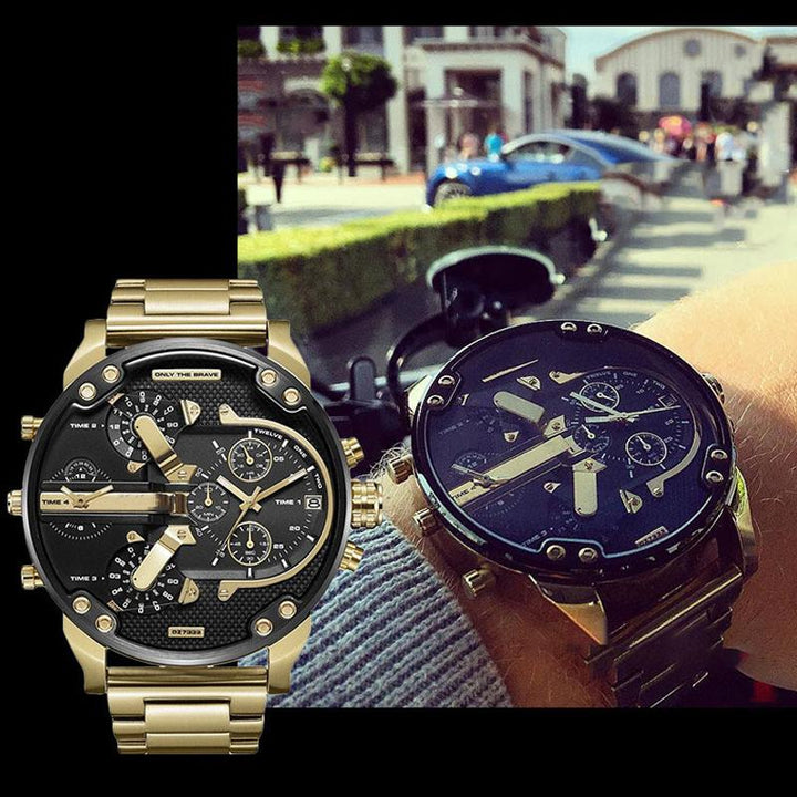 Herren Chronograph mit drei Hilfszifferblättern und Datumsanzeige, aus poliertem Edelstahl gefertigt.