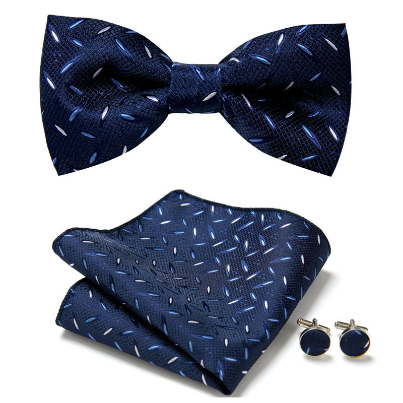 Herren Fliegen-Set 3-teilig: Fliege, Einstecktuch, Manschettenknöpfe. Floral, elegant für Hochzeit & Business.