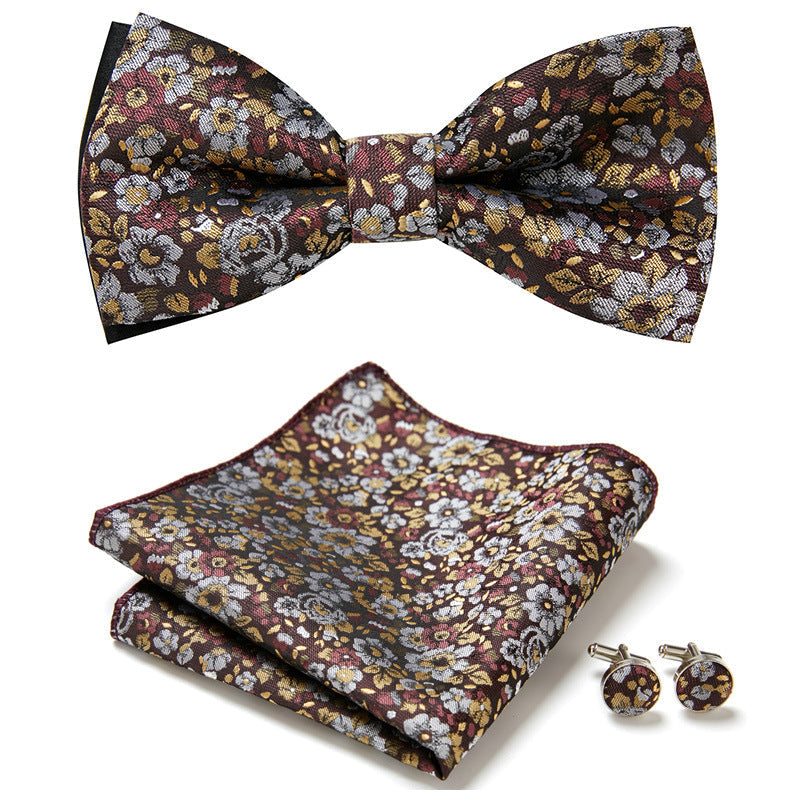 Exquisites Herren Fliegen-Set mit detailliertem Blumenmuster, perfekt für den Bräutigam & Gala-Abende.