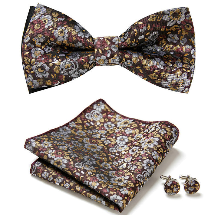 Exquisites Herren Fliegen-Set mit detailliertem Blumenmuster, perfekt für den Bräutigam & Gala-Abende.