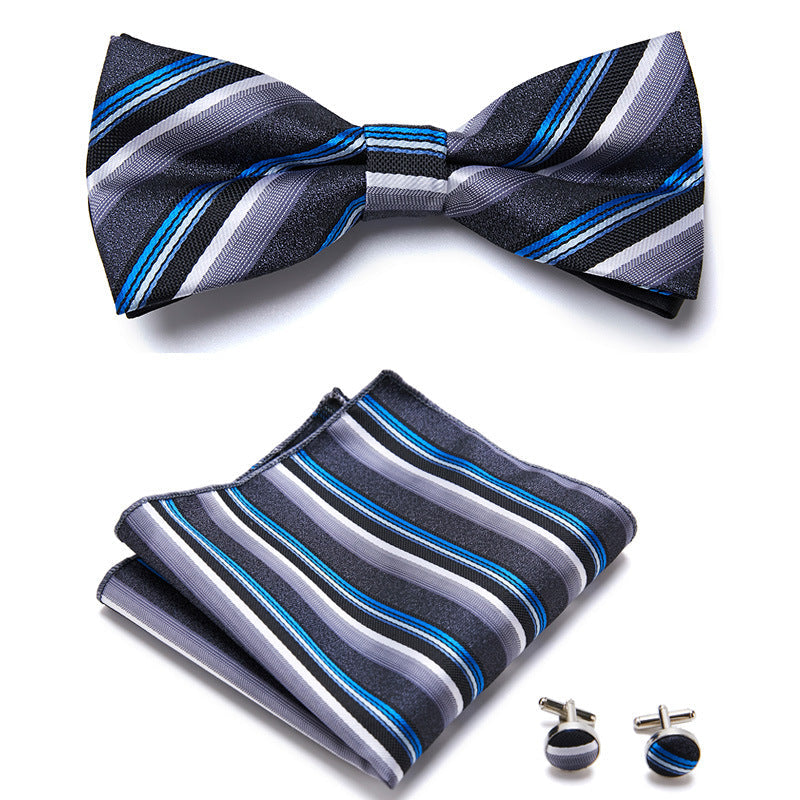 Elegantes Herren-Set: Dreiteilige Blumen-Fliege, Manschettenknöpfe, Einstecktuch. Perfekte Geschenkidee.