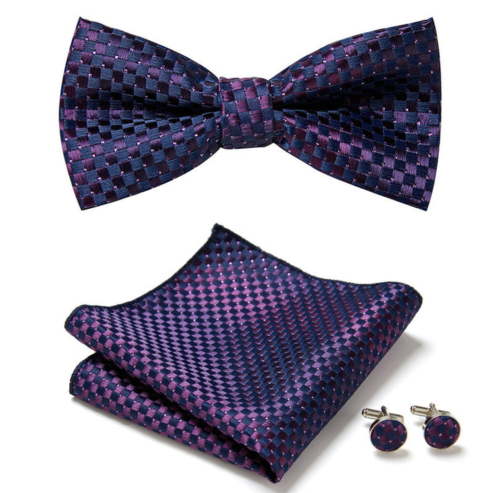 Stilvolles Herren Fliegen-Set mit Blumenmuster, inklusive Manschettenknöpfen & Einstecktuch, sehr vielseitig.